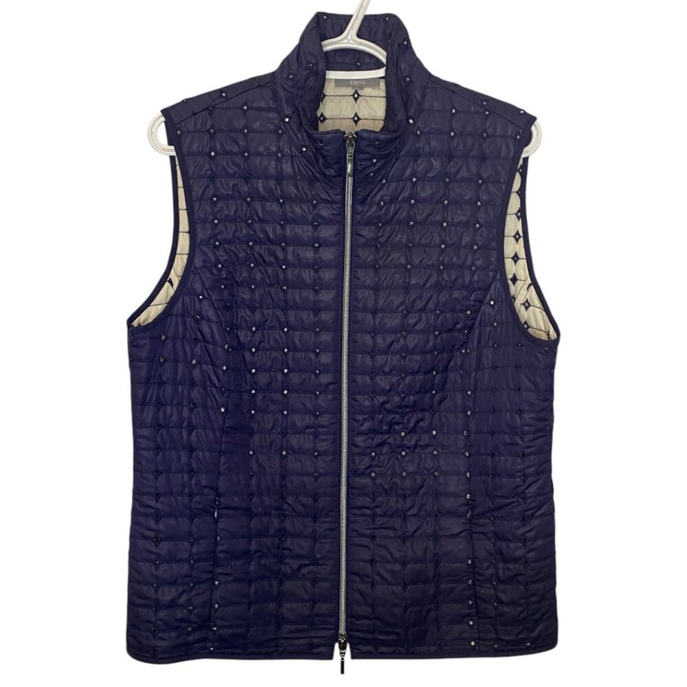 ERFO navy blue diamond eyelet quilted puffer vest size 40